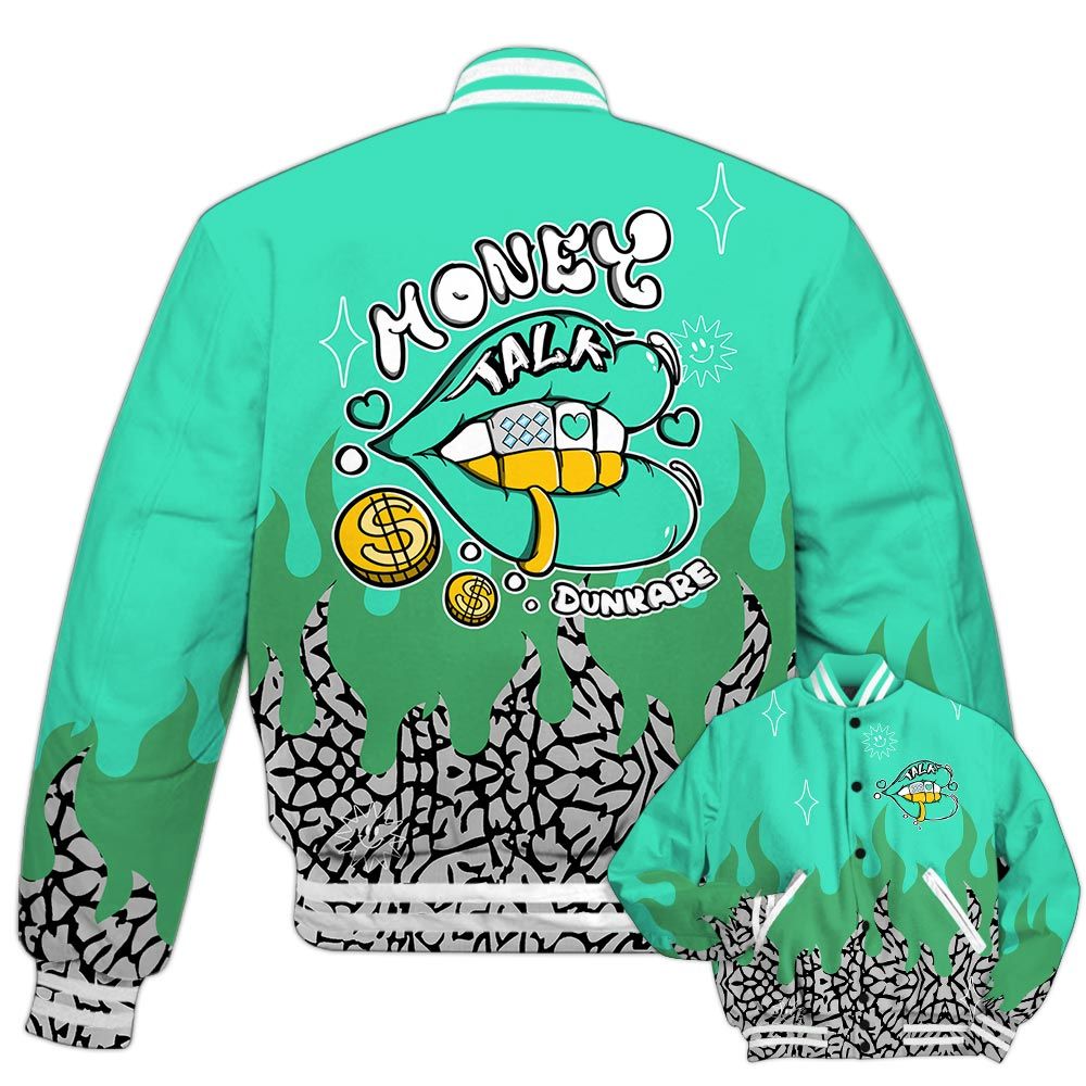 Varsity Jacket To Match Black Green Glow 3s - Money Talk Retro Varsity Jacket Green Glow 3s Outfit