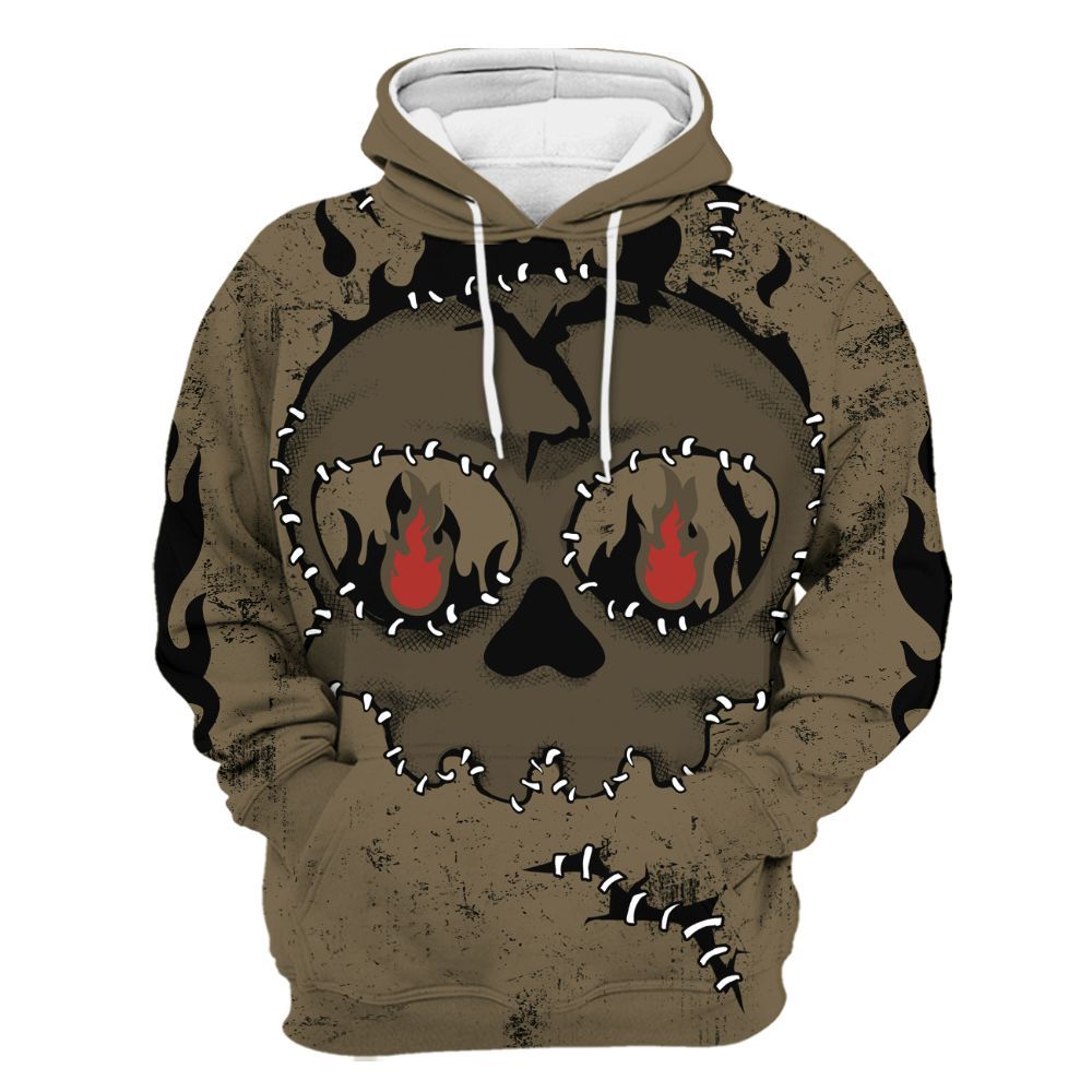 Hoodie To Match Olive 9s - Cracked Skull Stitches All Over Print
