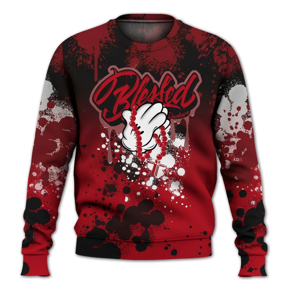 Sweatshirt To Match Bred Velvet 11s - God Blessed Ink Drip All Over Print