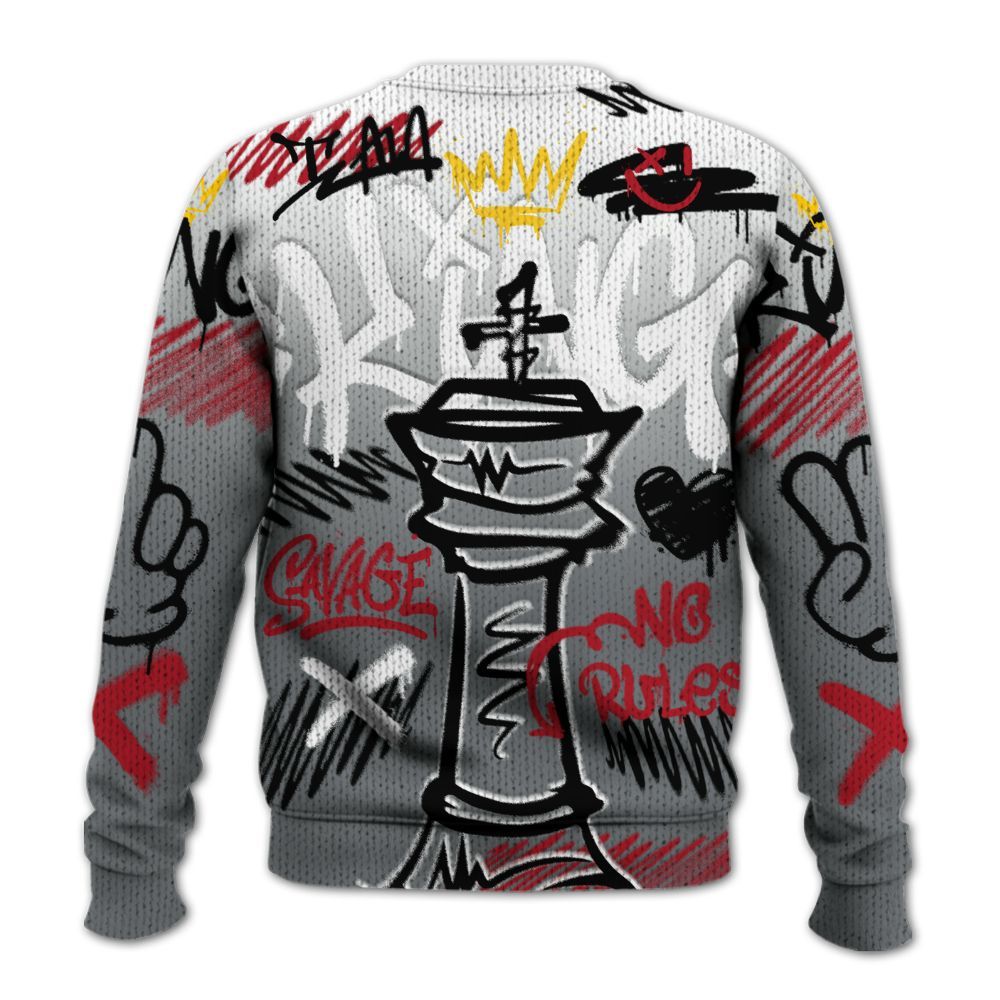 Knitted Sweater To Match Retro Fire Red 9s - Street King Chess Streetwear