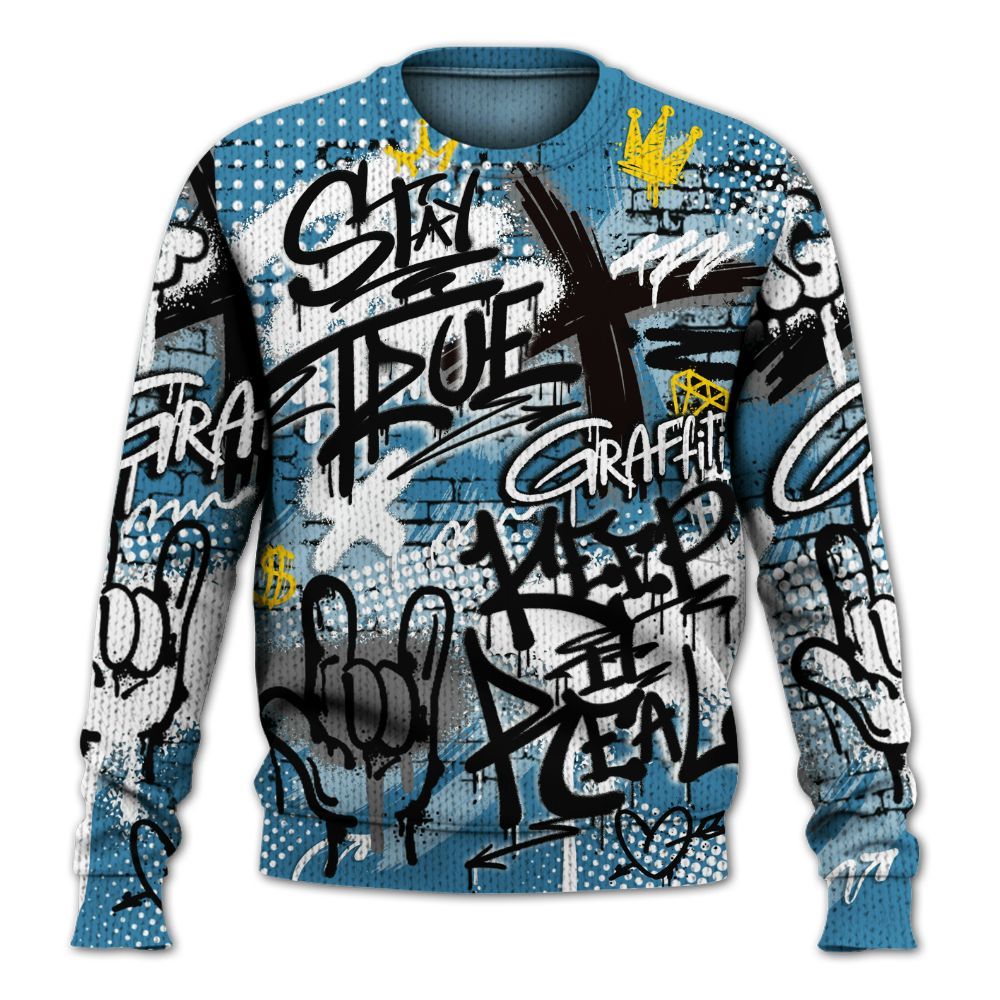 Knitted Sweater To Match High OG UNC Reimagined 1s - True It Real Graffiti Streetwear