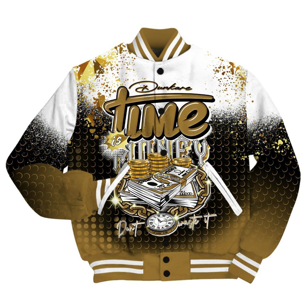 Varsity Jacket To Match NET Gold 4s Shirt, Halftone Time Is Money All Over Print