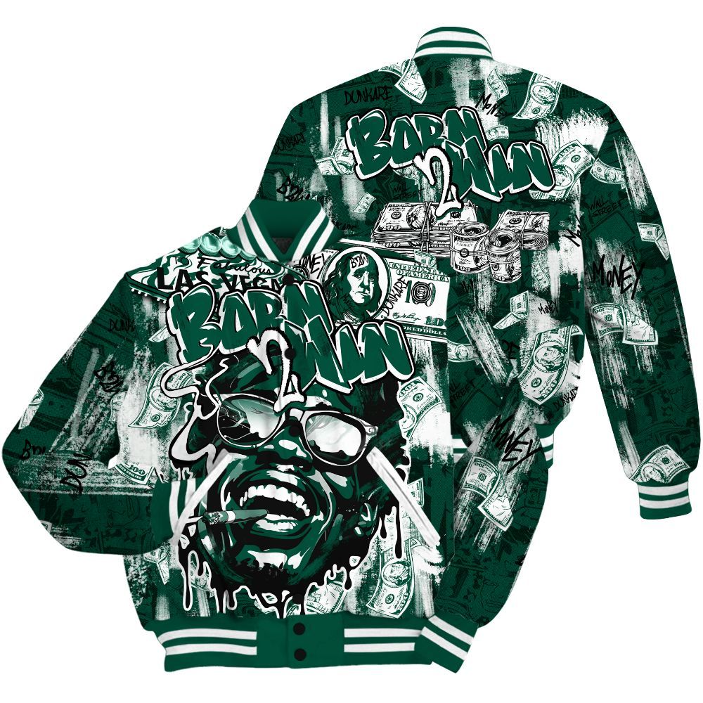 Varsity Jacket To Match Oxidized Green 4s Shirt, Born To Win Money All Over Print