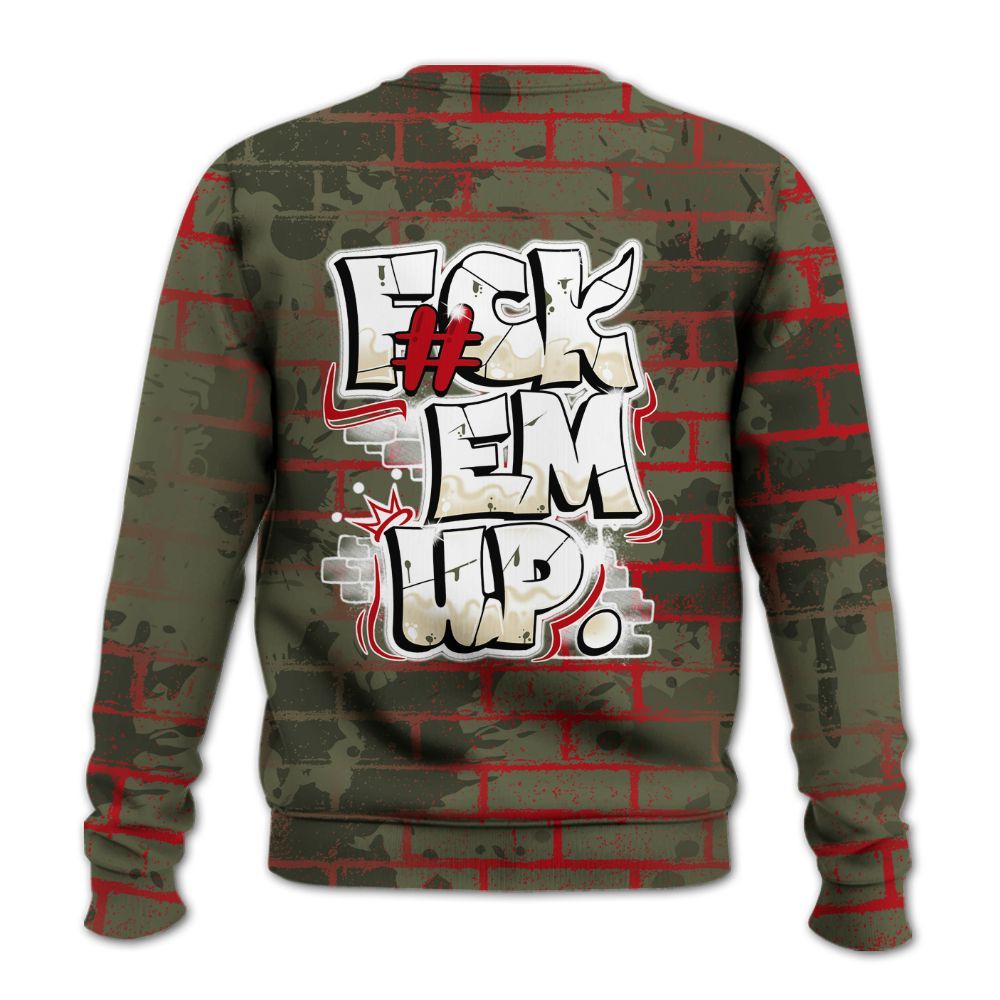 Sweatshirt To Match Travis Scott Low OG Medium Olive 1s - F#ck Em Graphic Brick Art All Over Print