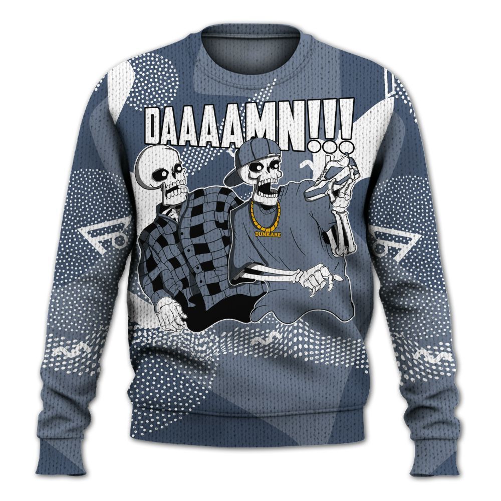 Knitted Sweater To Match Low Diffused Blue 11s - Graphic Meme Damnn