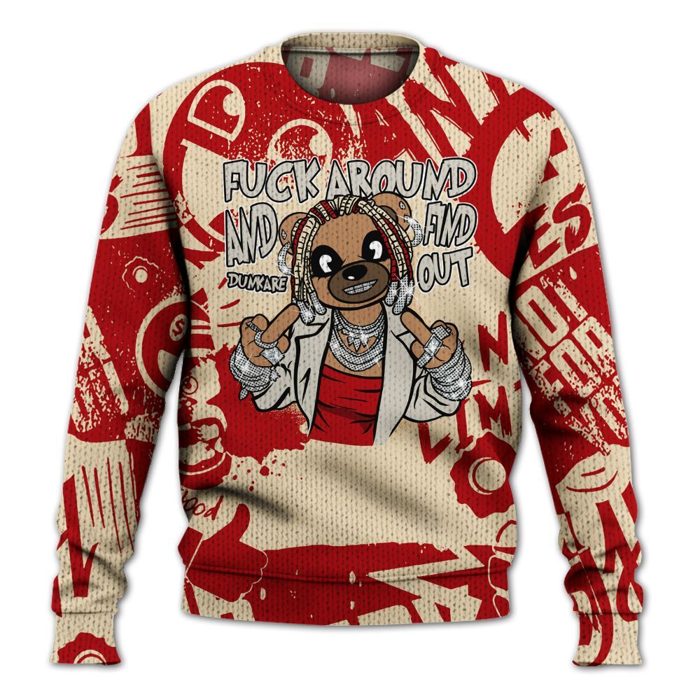 Knitted Sweater To Match Dunk Low Strawberry Waffle - F#ck Around Bear Bear Monogram Graffiti
