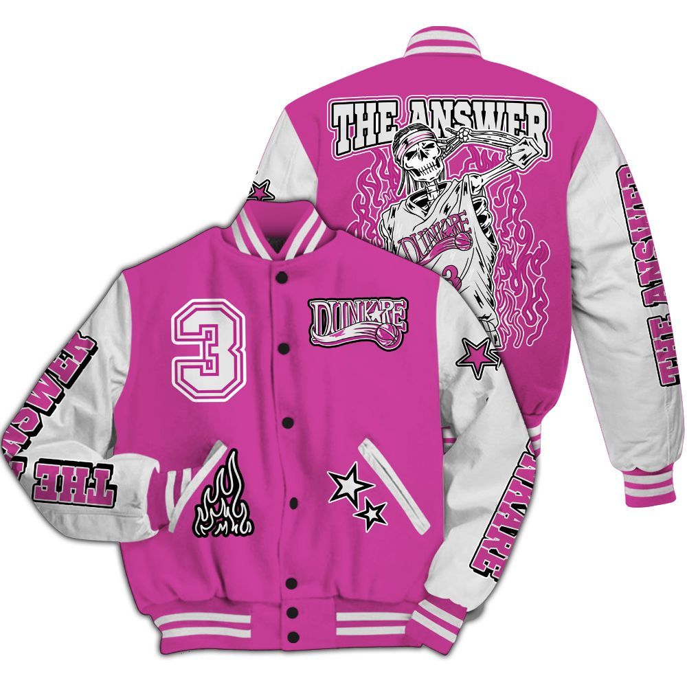Varsity Jacket To Match Dunk Low Active Fuchsia - Allen Answer Skeleton All Over Print