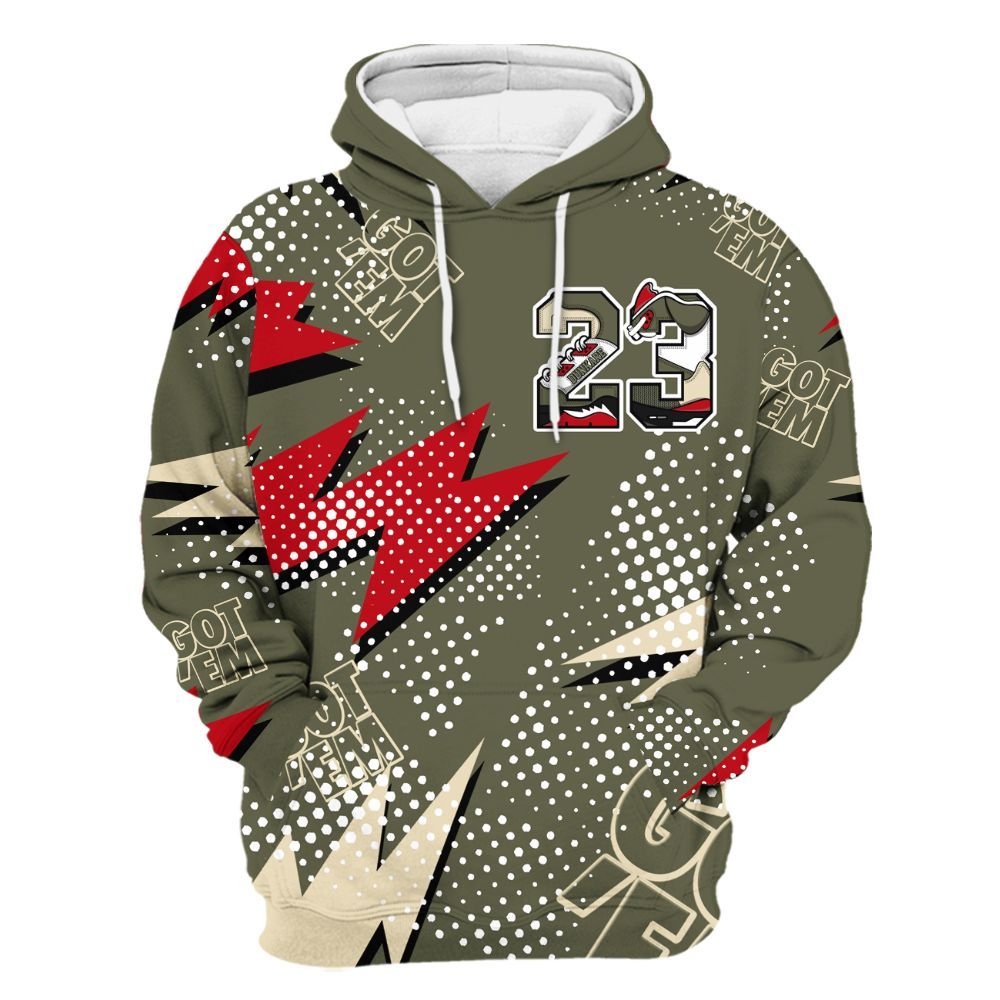 Hoodie To Match Low OG Medium Olive 1s - Custom Name Number 23 5s All Over Print