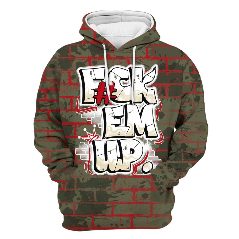 Hoodie To Match Travis Scott Low OG Medium Olive 1s - F#ck Em Graphic Brick Art All Over Print