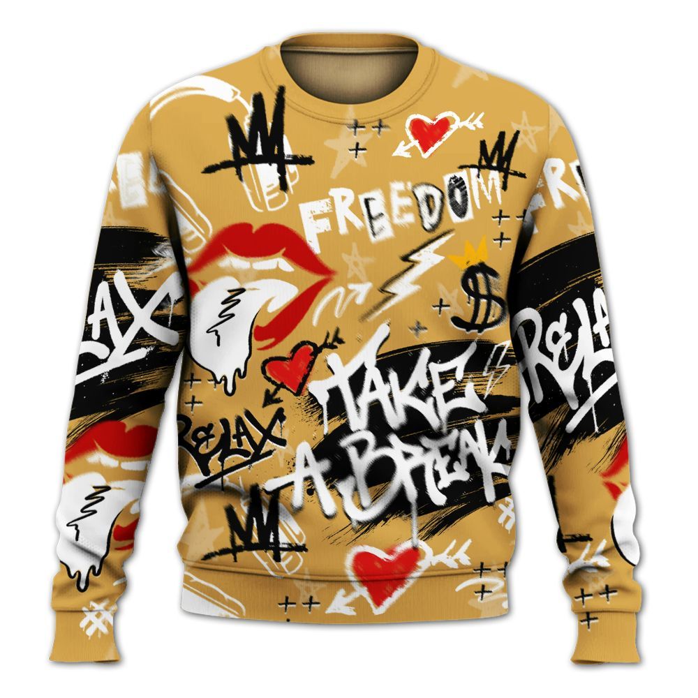 Sweatshirt To Match Low OG Rookie Of The Year 1s - Take Break Freedom Graffiti Streetwear All Over Print