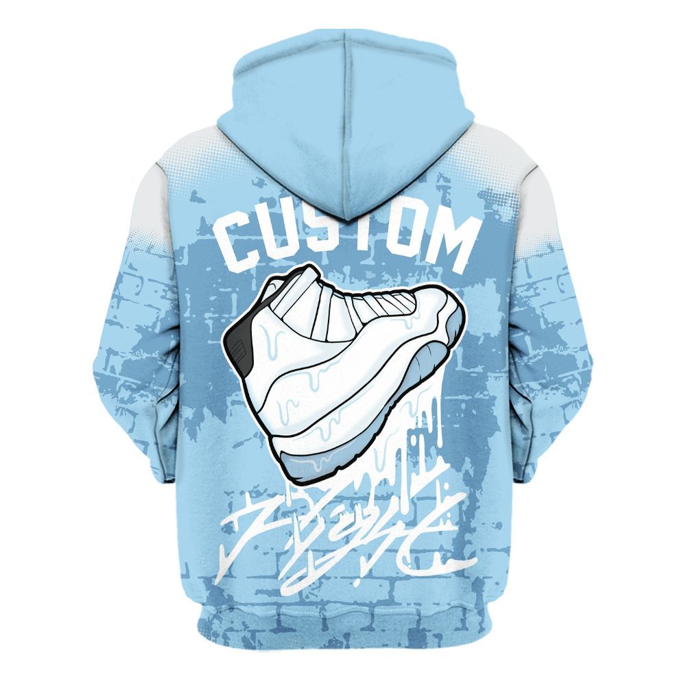 Hoodie To Match Legend Blue 11s - No.11 Drip Graphic  Custom Name All Over Print