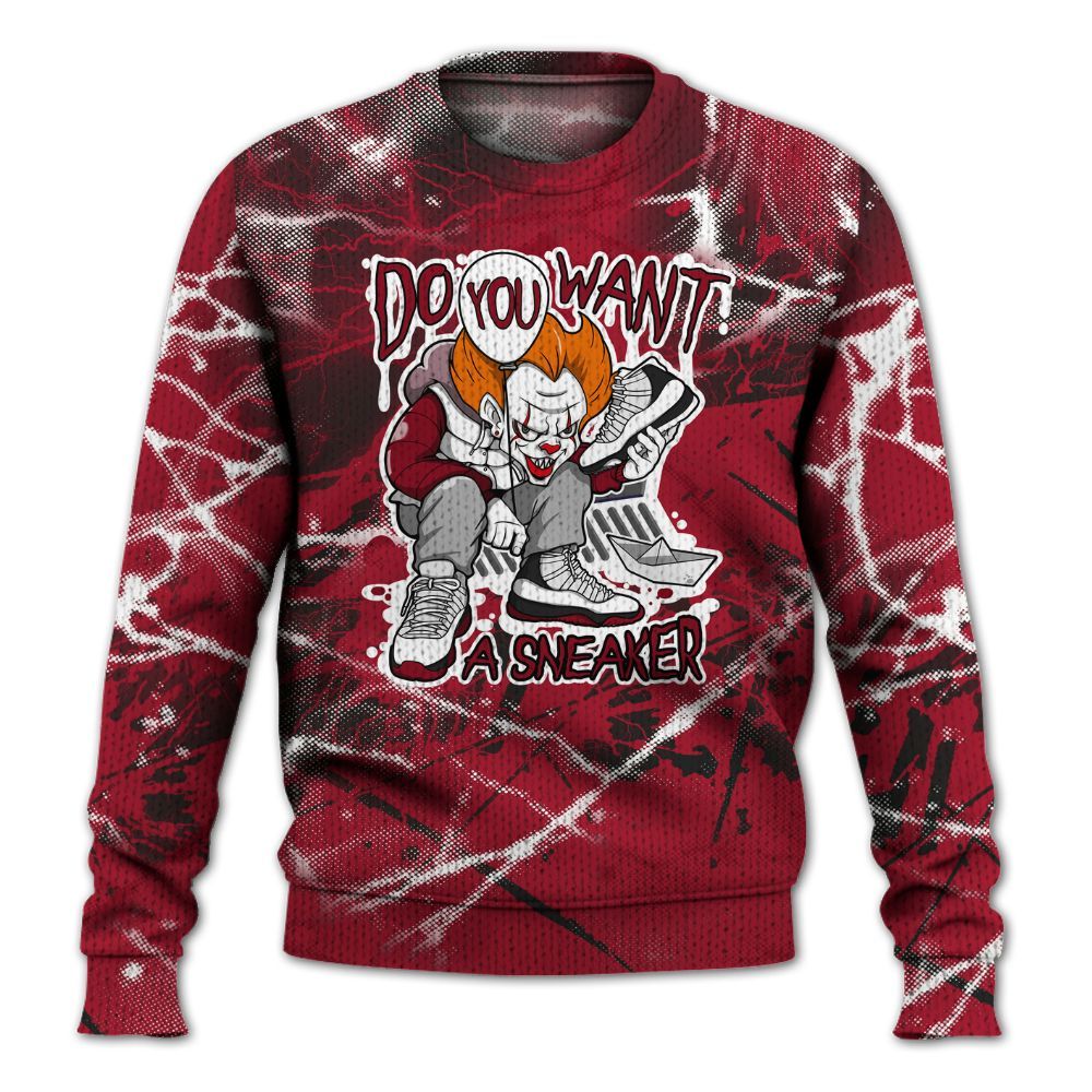 Knitted Sweater To Match High OG Black Toe Reimagined 1s - Clown Scary Sneakers Halloween Graphic