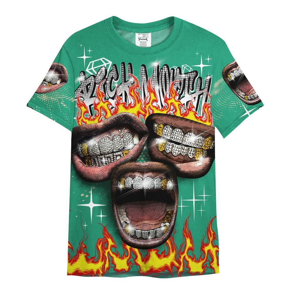 Shirt To Match Pine Green 4s - Rich Mouth Fire Rap Retro 90s All Over Print