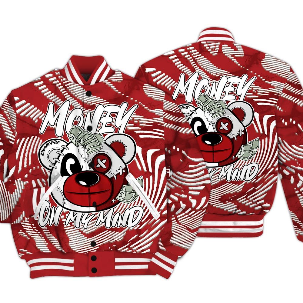 Varsity Jacket To Match Red Taxi 12s - Money On My Mind Bear Fume Varsity Jacket Unisex