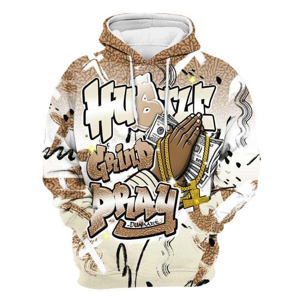 Hoodie To Match Orewood Brown 3s - Money Hustle Grind Pray All Over Print