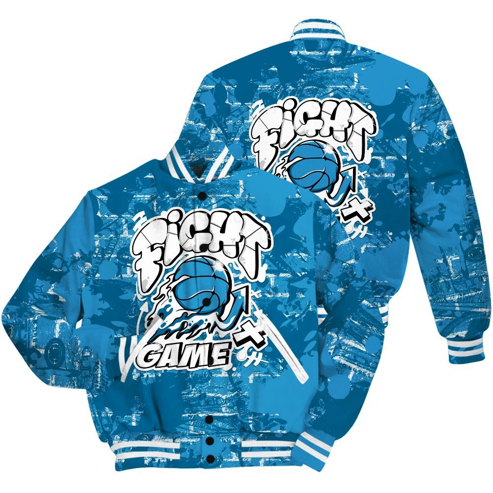 Varsity Jacket To Match Powder Blue 9s Shirt - Fighter Games Graphic Street Art All Over Print