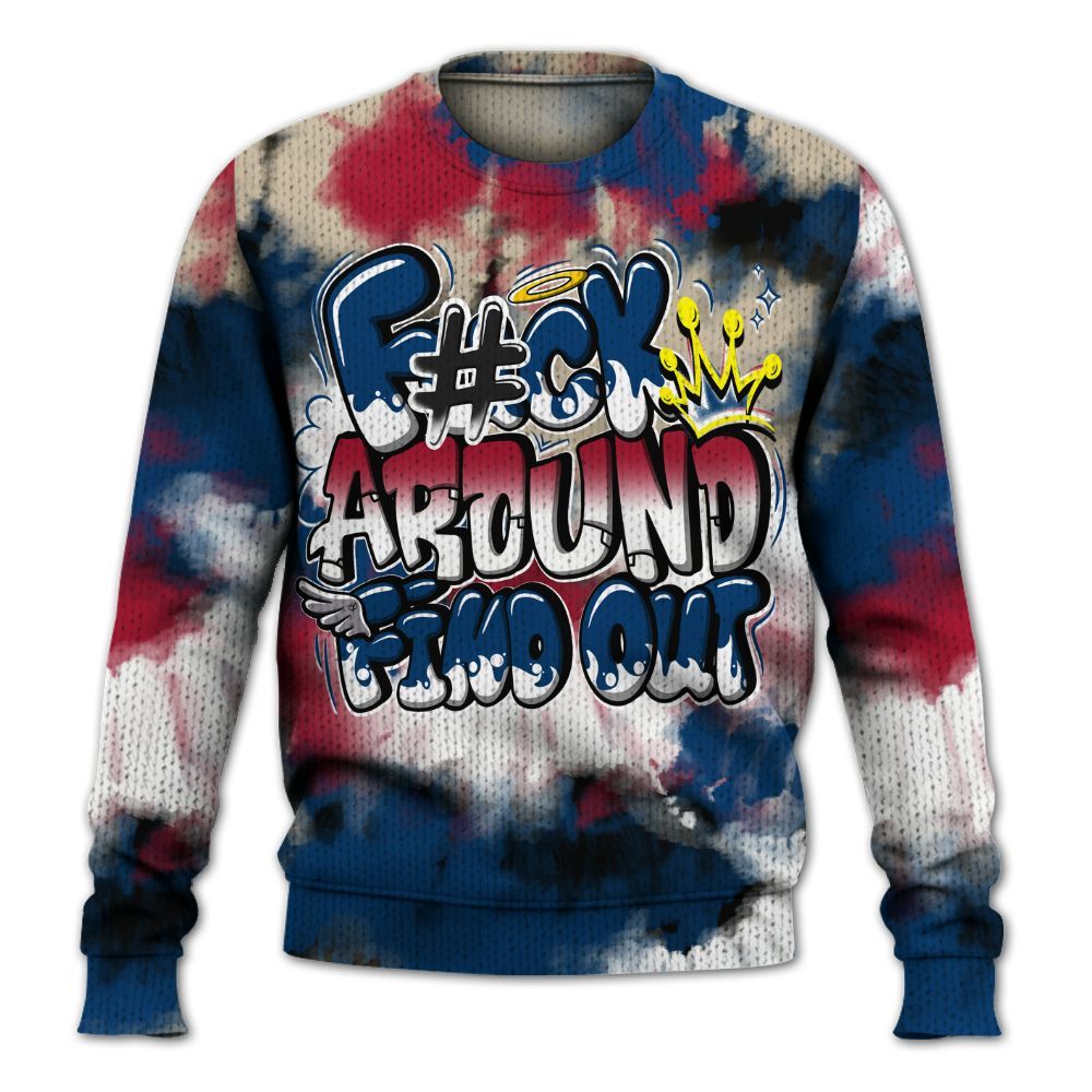 Knitted Sweater To Match Rare Air 4s - Tie Dye FK Around Find Out