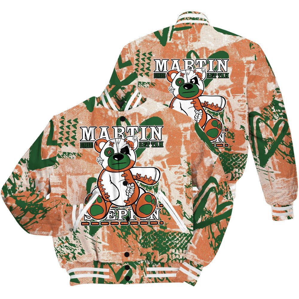 Varsity Jacket To Match Low Miami 5s Shirt - Tah Steppin Bear Heart Grunge All Over Print