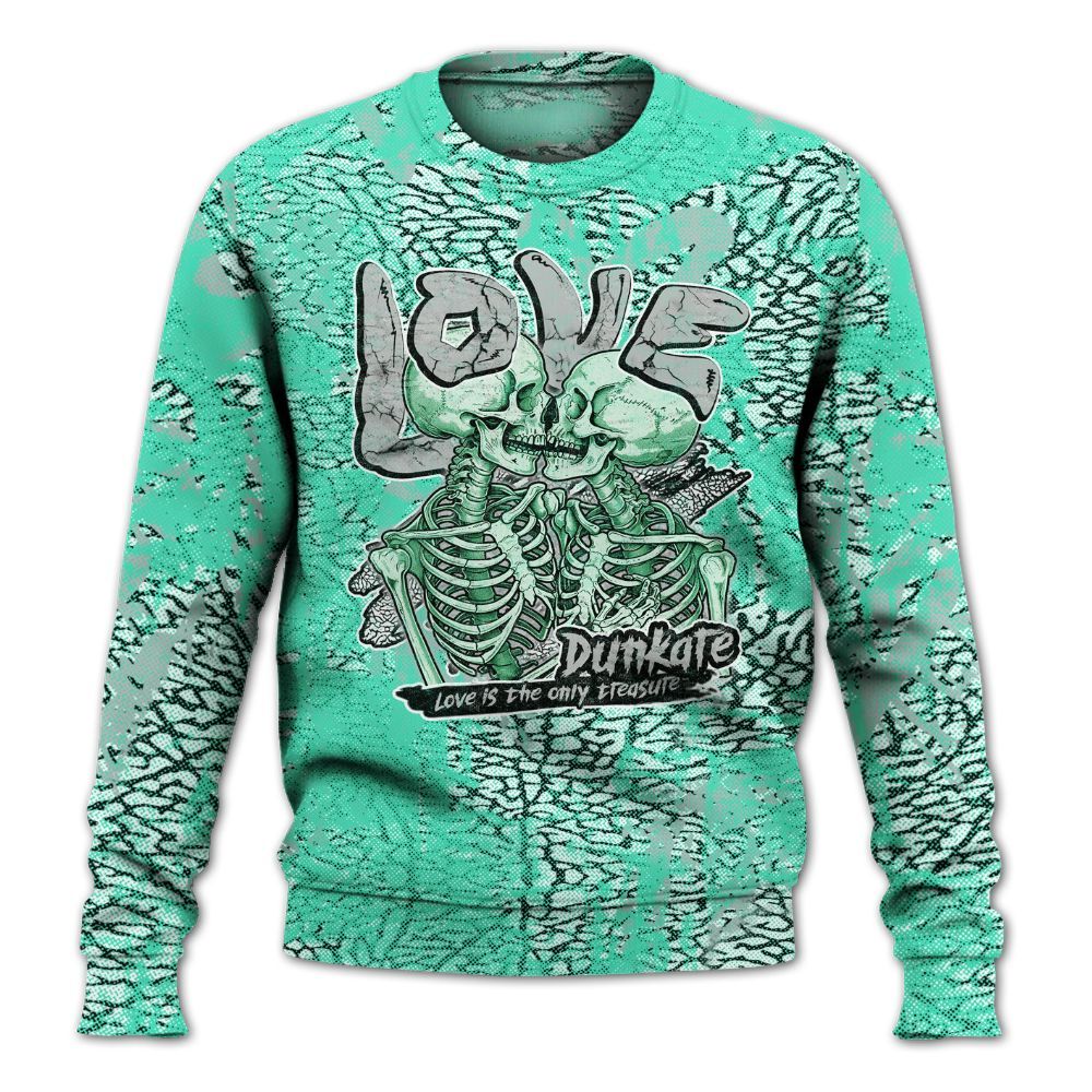 Sweatshirt To Match Black Green Glow 3s - Skull Love All Over Print