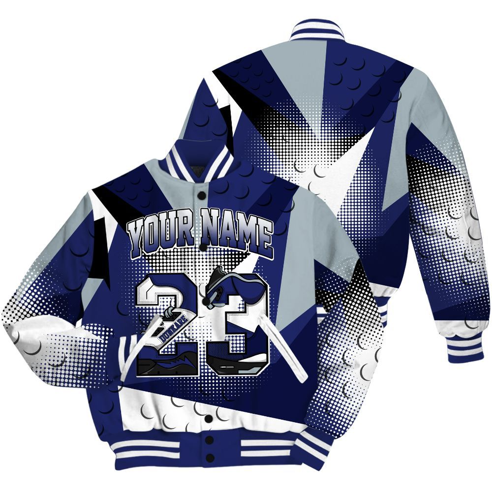 Varsity Jacket To Match Midnight Navy 11s Shirt, Poly Custom Name Number 23 5s All Over Print