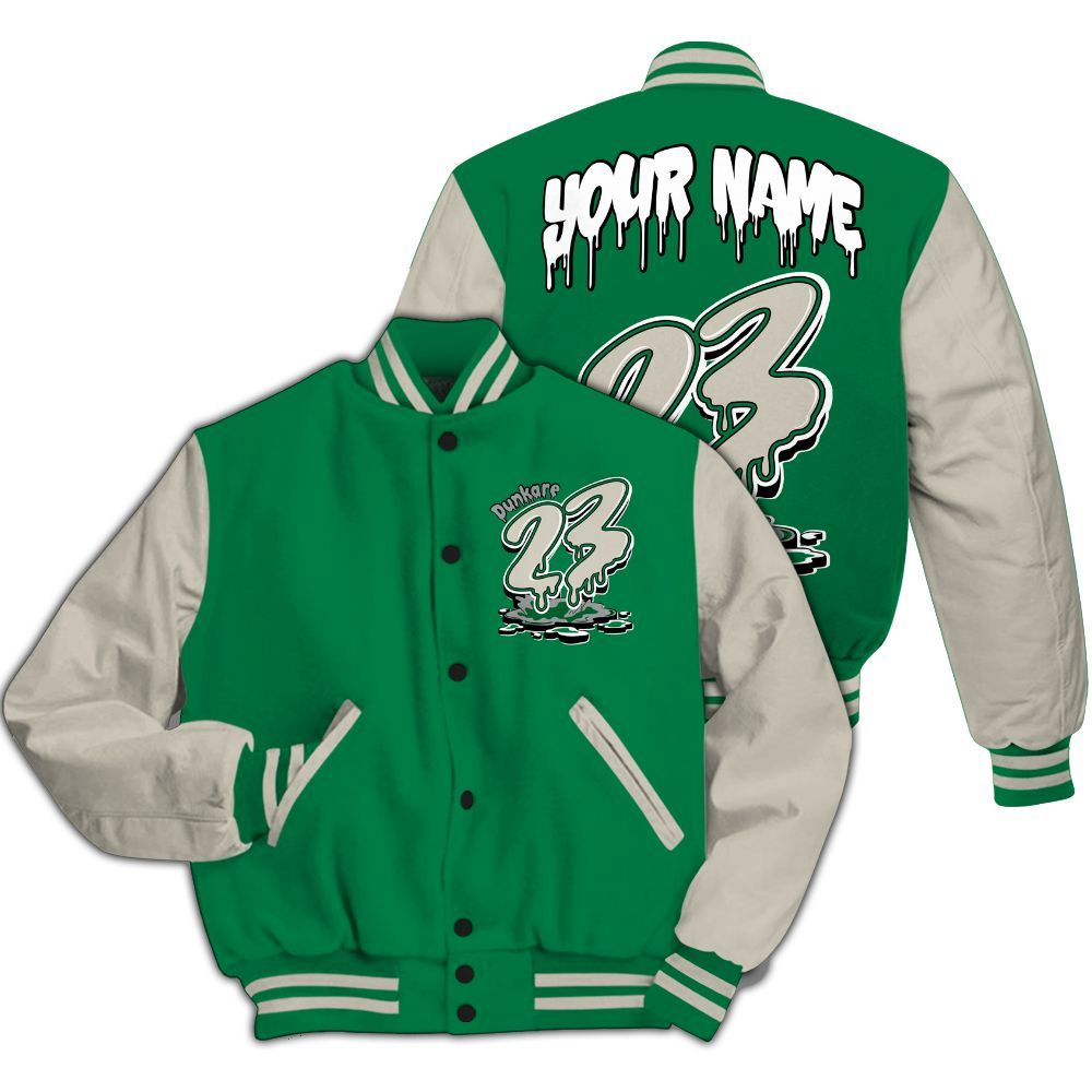 Varsity Jacket To Match Lucky Green 2s - Custom Name 23 Drip All Over Print
