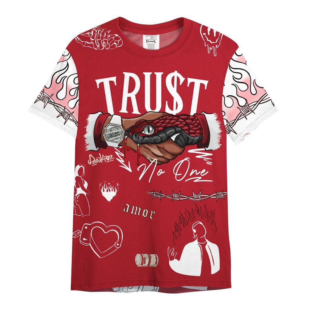 Shirt To Match Mid Red Cracked Leather 1s - Snake Trust No One All Over Print