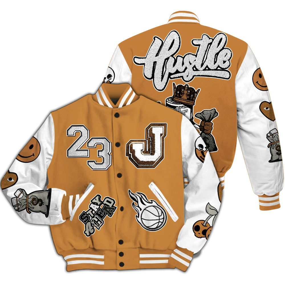 Varsity Jacket To Match Dunk Low Nature Wheat Suede - Hustles Money Number 23 All Over Print