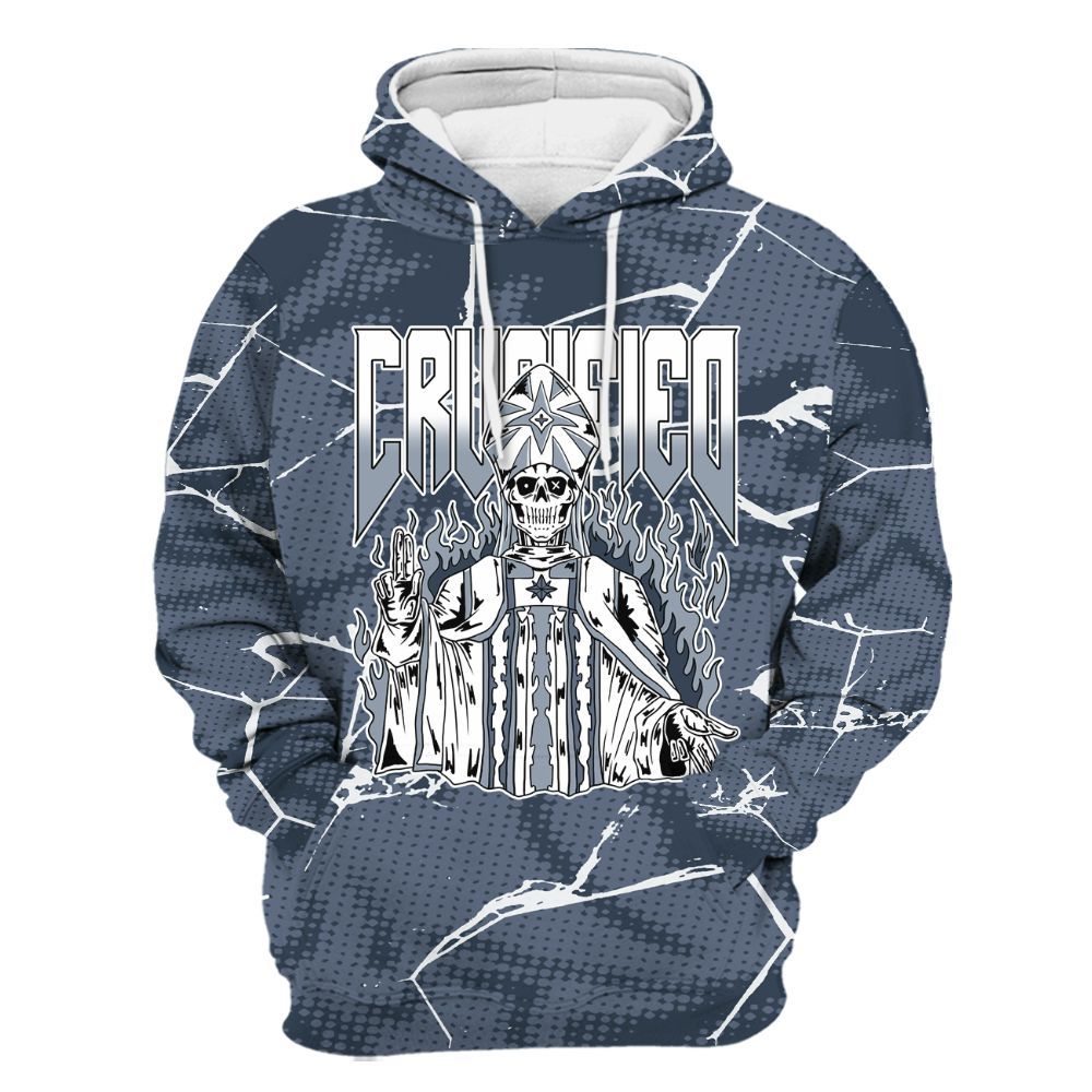 Hoodie To Match Low Diffused Blue 11s - Crucified Skeleton Crack All Over Print