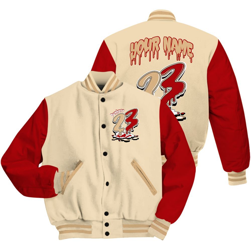 Varsity Jacket To Match Dunk Low Strawberry Waffle - Custom Name 23 Drip All Over Print