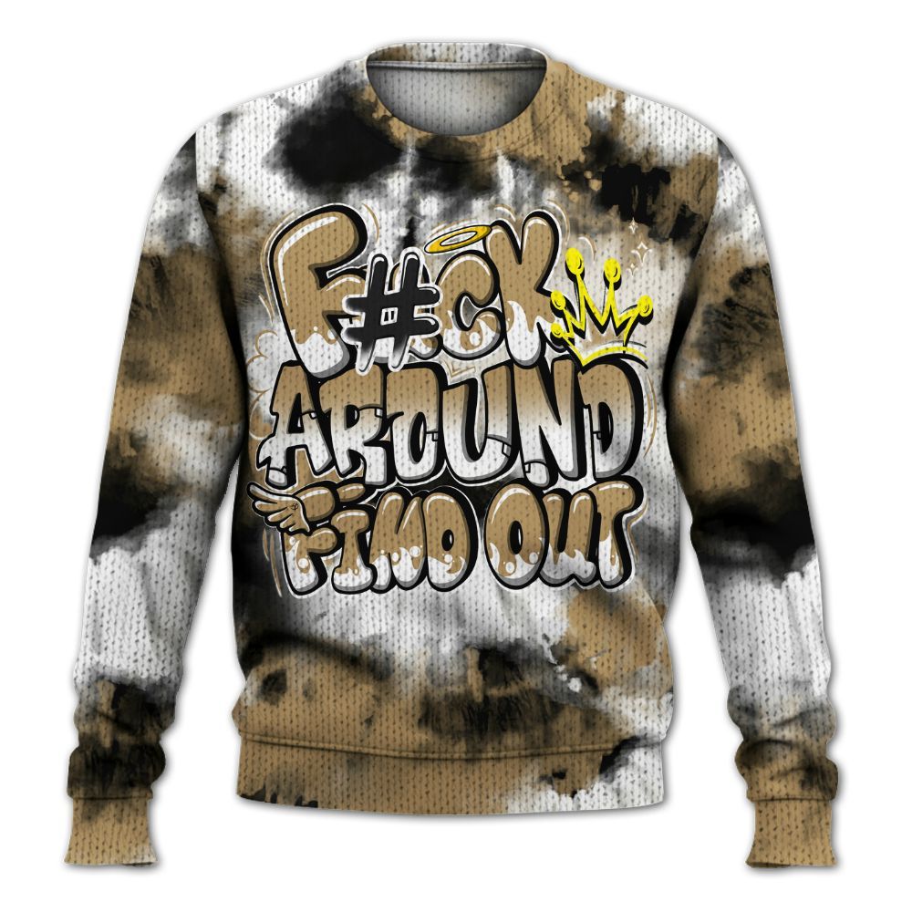 Knitted Sweater To Match High OG Black Metallic Gold 1s - Tie Dye FK Around Find Out