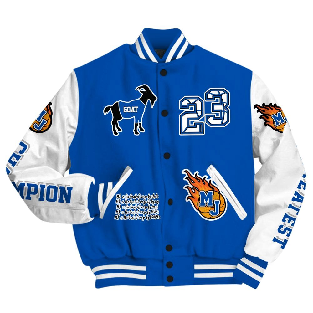 Varsity Jacket To Match Racer Blue 5s - 23 G.0.A.T Jump Up Basketball All Over Print
