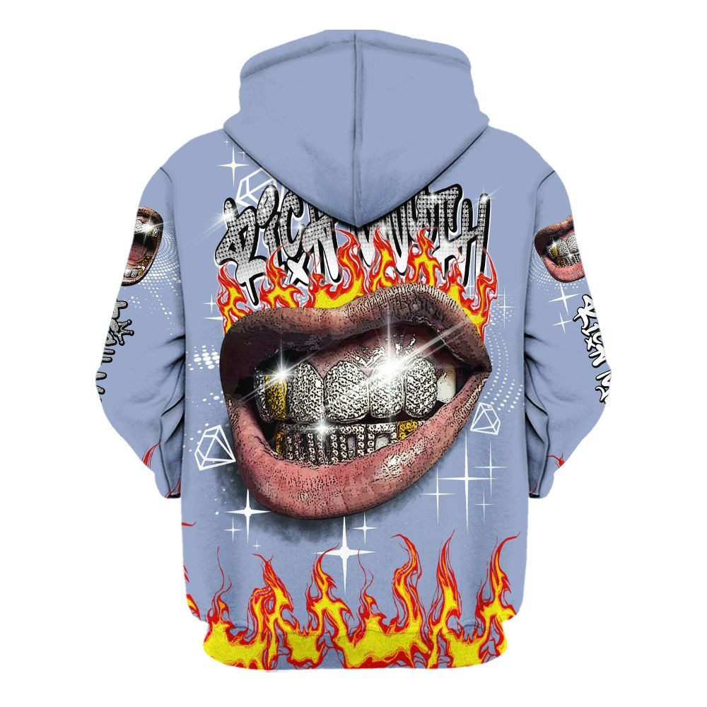 Hoodie To Match Retro Blue Grey 13s - Rich Mouth Fire Rap Retro 90s All Over Print