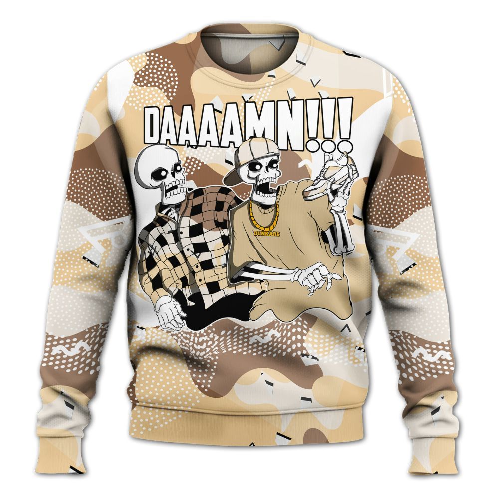 Sweatshirt To Match Desert Camo 3s - Graphic Meme Damnn All Over Print