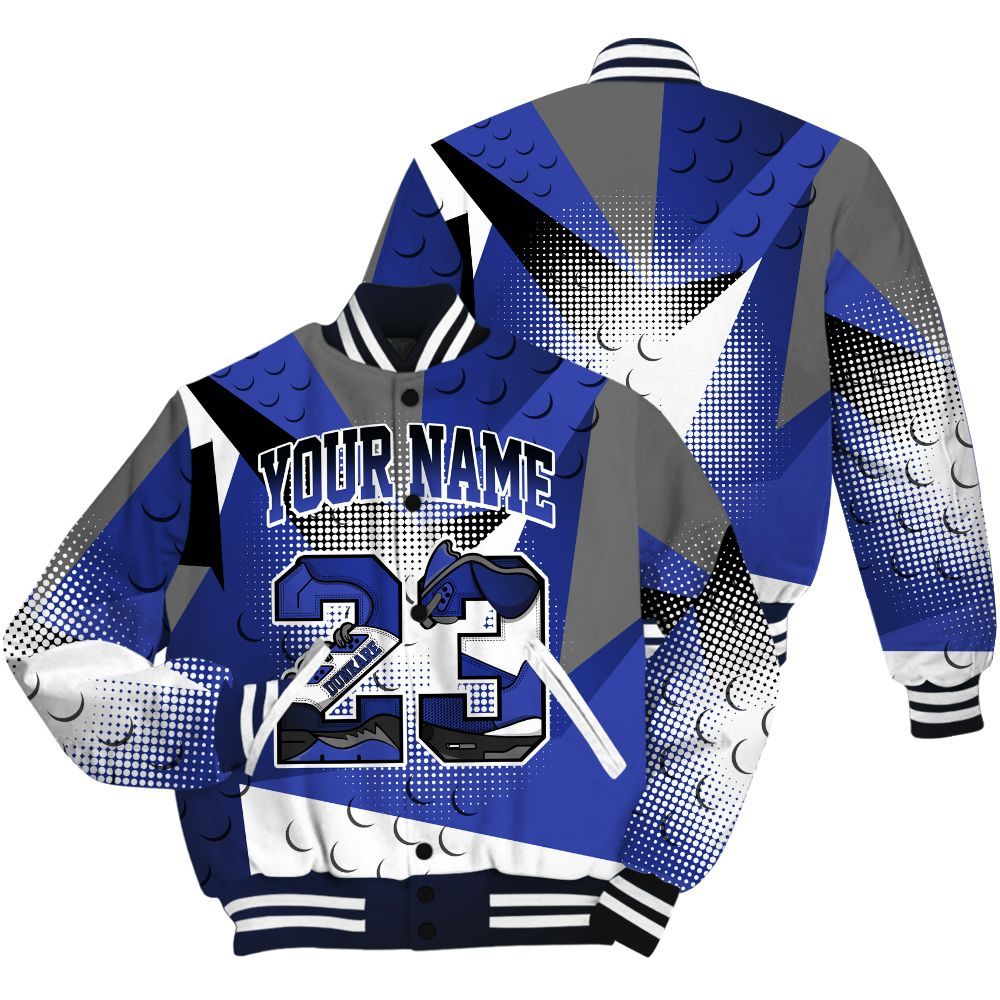 Varsity Jacket To Match Air Max Plus Black Racer Blue Shirt, Poly Custom Name Number 23 5s All Over Print