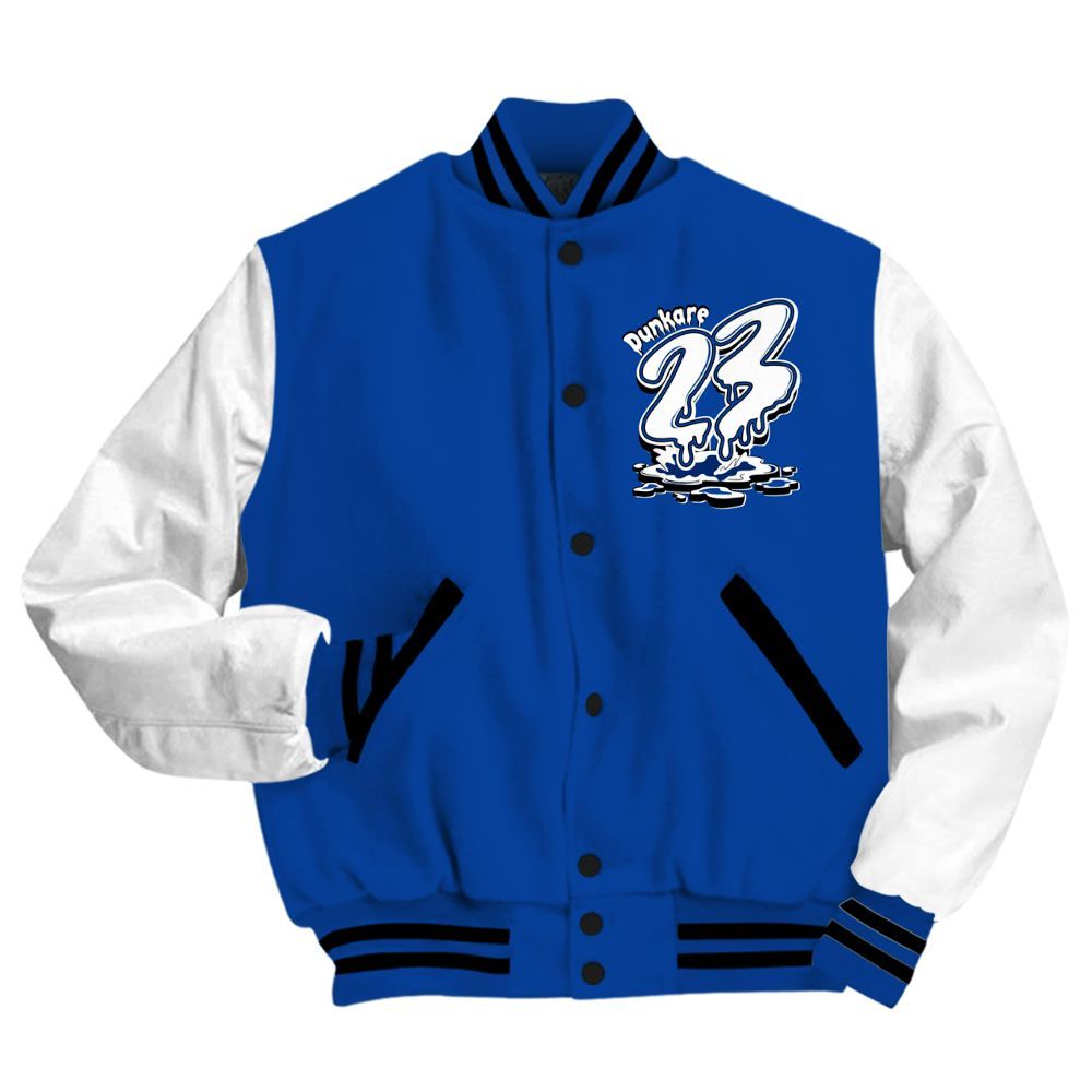 Varsity Jacket To Match Low Game Royal 1s - Custom Name 23 Drip All Over Print