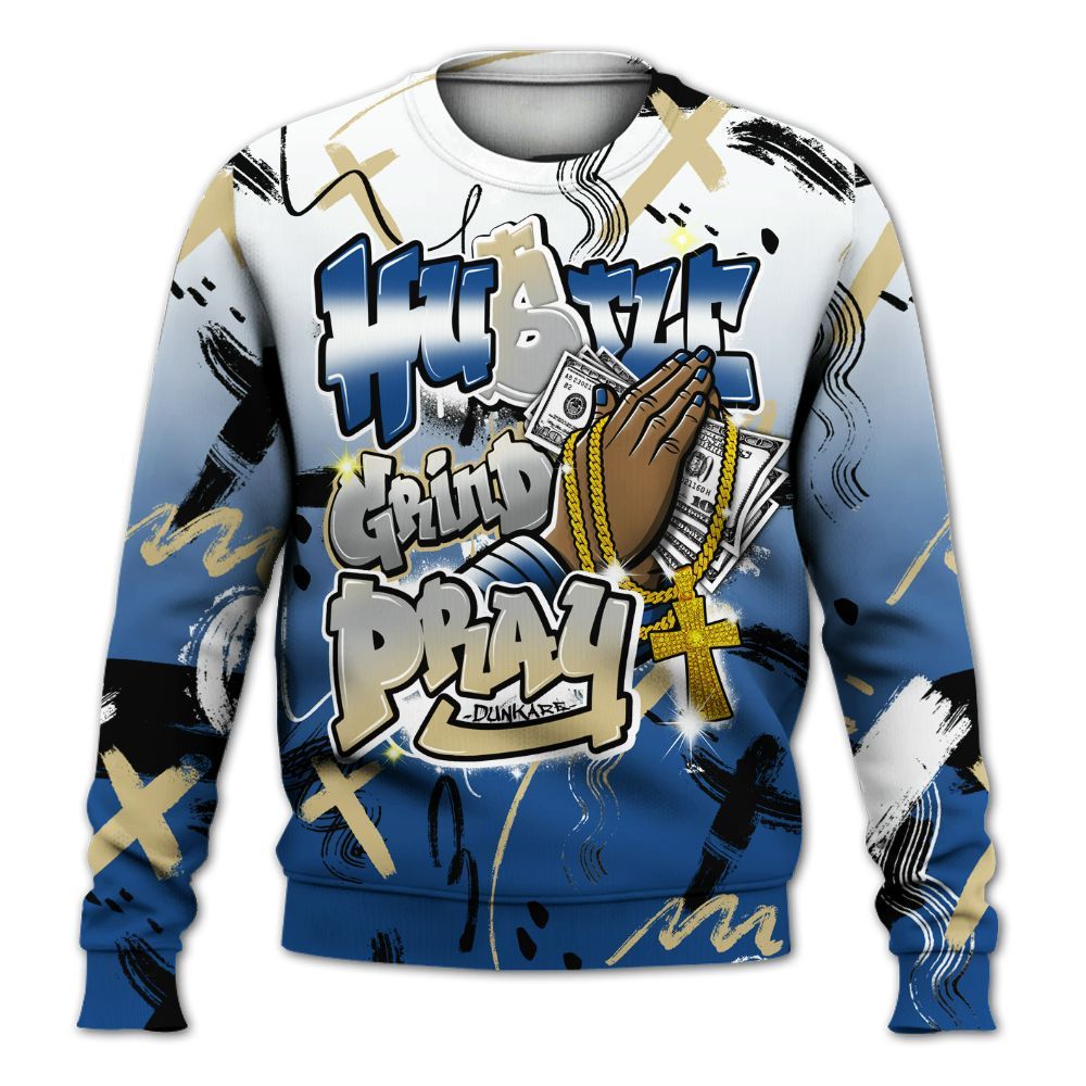 Sweatshirt To Match Air Ship Royal Blue - Money Hustle Grind Pray All Over Print