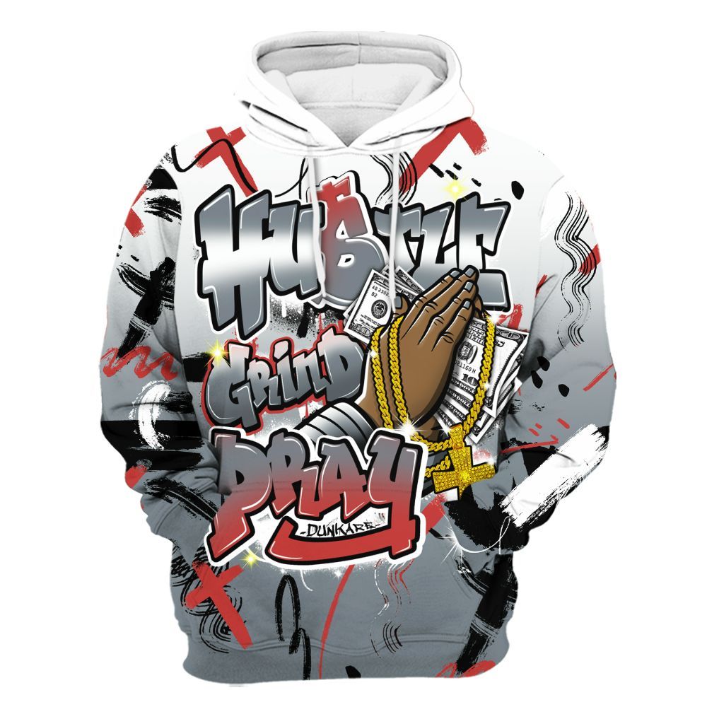 Hoodie To Match Wolf Grey 13s - Money Hustle Grind Pray All Over Print