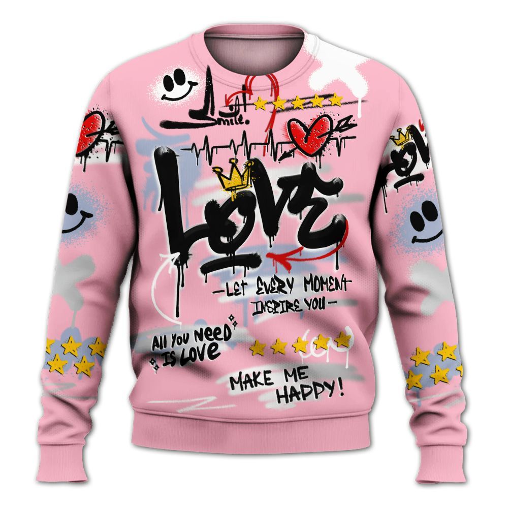 Sweatshirt To Match Retro 35th Anniversary 5s - Happy Love Beats Graffiti Streetwear All Over Print
