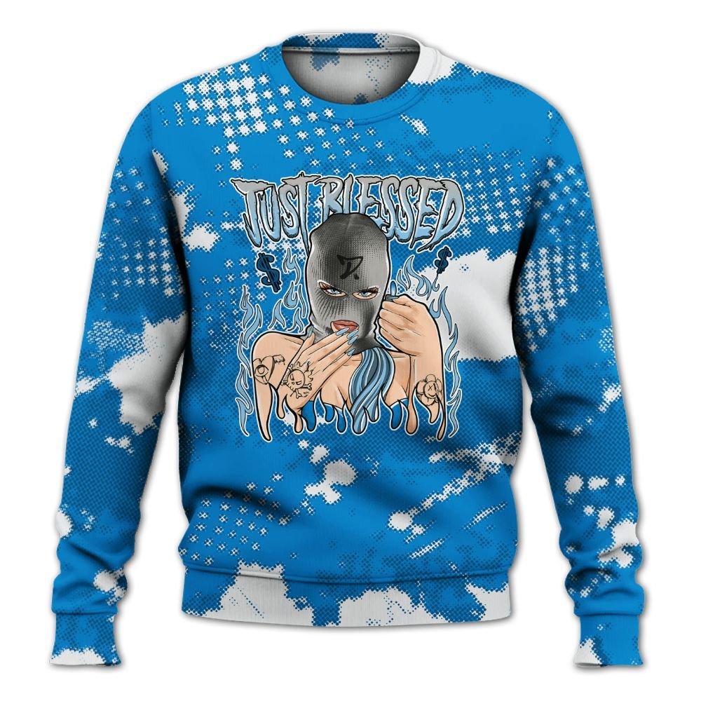 Sweatshirt To Match Industrial Blue 4s - Blessed!! Smoke Dot All Over Print