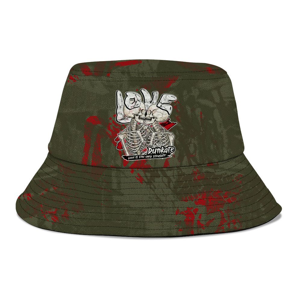 Bucket Hat To Match Low OG Medium Olive 1s - Skull Love Graphic