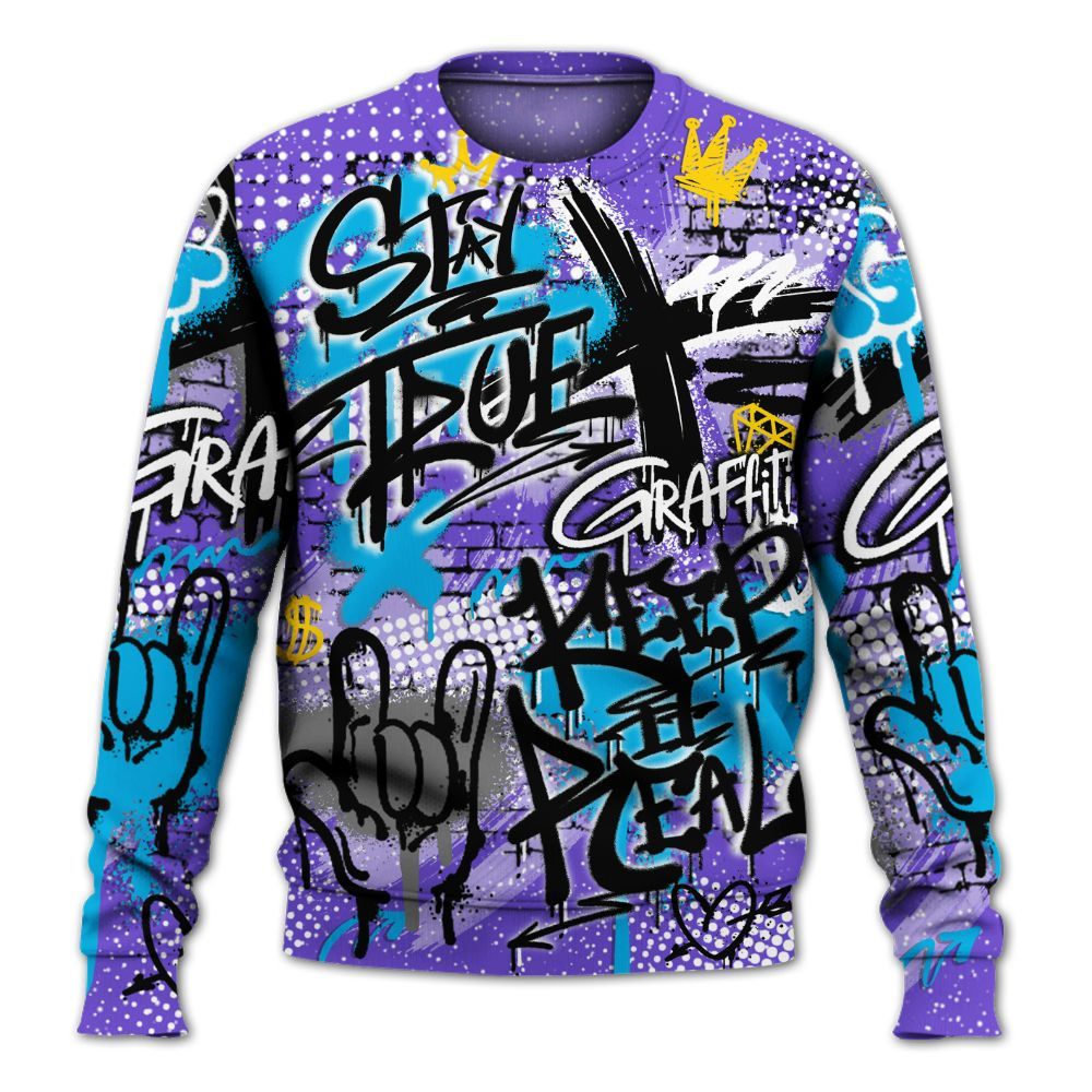 Sweatshirt To Match Retro Aqua 8s - True It Real Graffiti Streetwear All Over Print