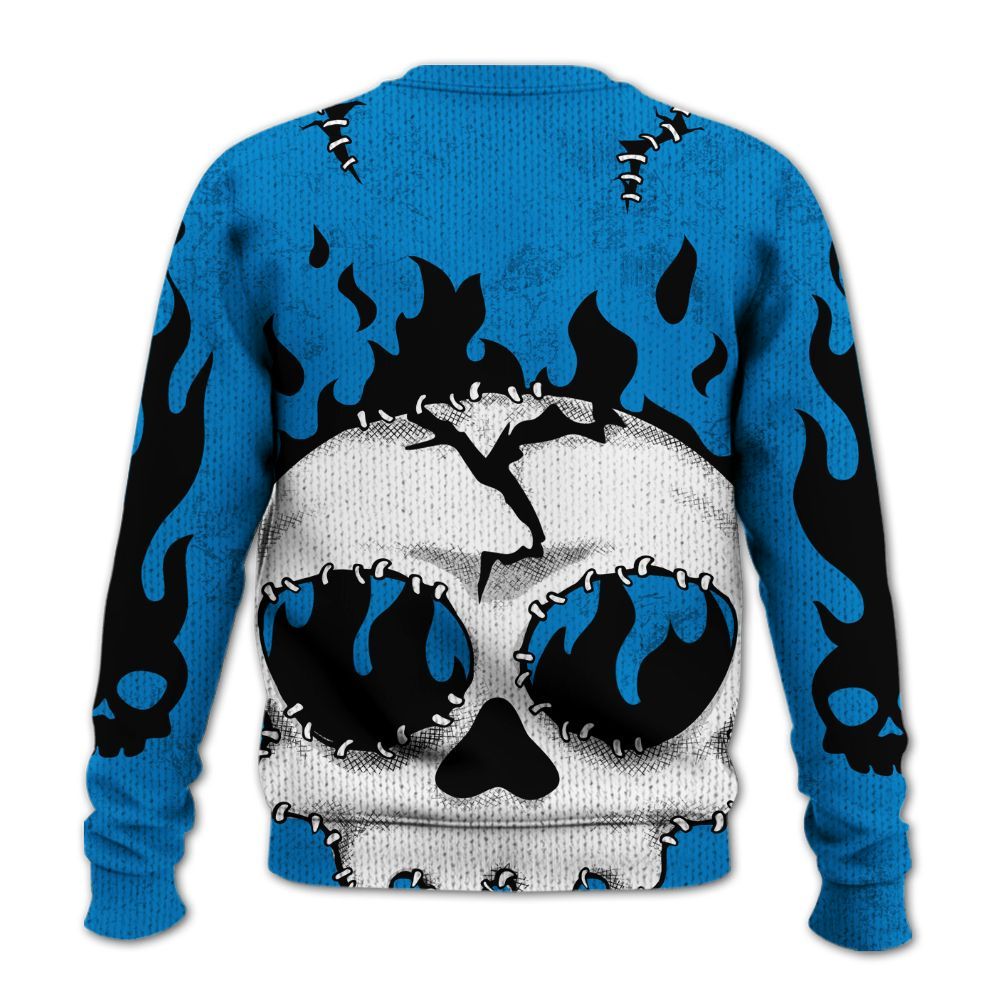 Knitted Sweater To Match Industrial Blue 4s - Cracked Skull Stitches Military Blue 4s