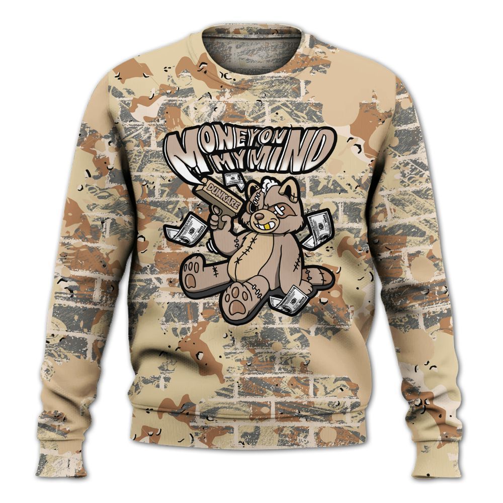 Sweatshirt To Match Desert Camo 3s - Money On My Mind Raccoon Brick All Over Print