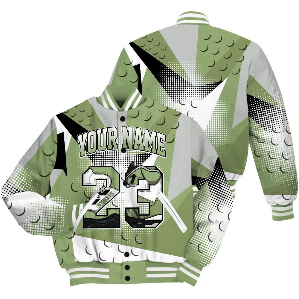 Varsity Jacket To Match Oil Green 4s Shirt, Poly Custom Name Number 23 5s All Over Print