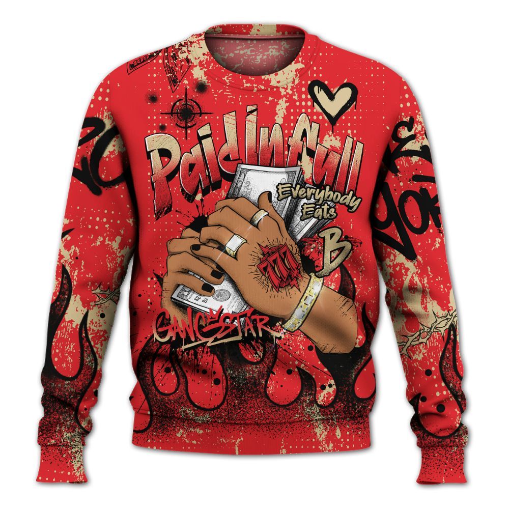 Sweatshirt To Match Prime 93 Fire Red - Lucky Money Paid In Full Graffiti All Over Print