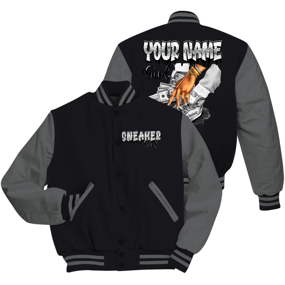 Varsity Jacket To Match White Thunder 4s - Custom Name Sneaker Girl Money All Over Print