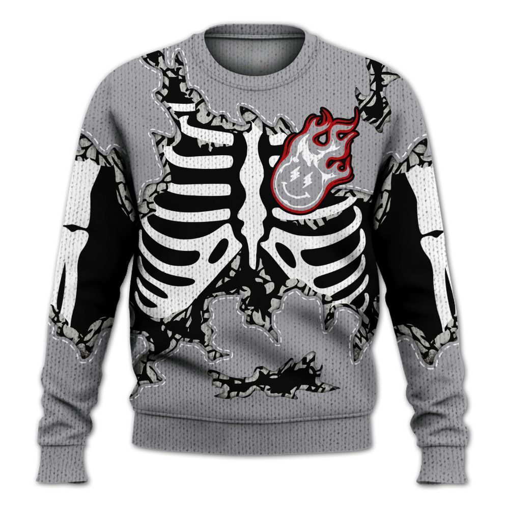 Knitted Sweater To Match Cement Grey 3s - Skeleton Smiley Face