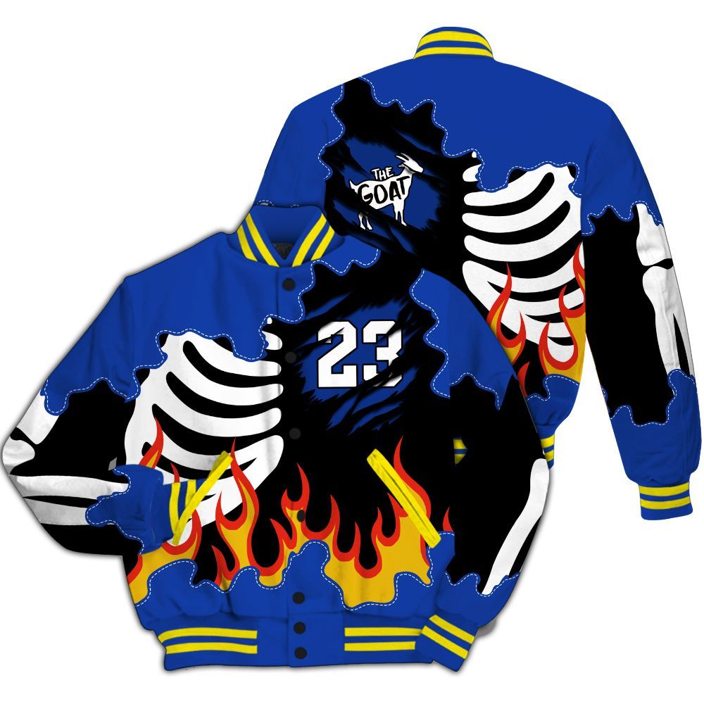 Varsity Jacket To Match Laney 14s - Burning Skeleton 23 G.O.A.T All Over Print
