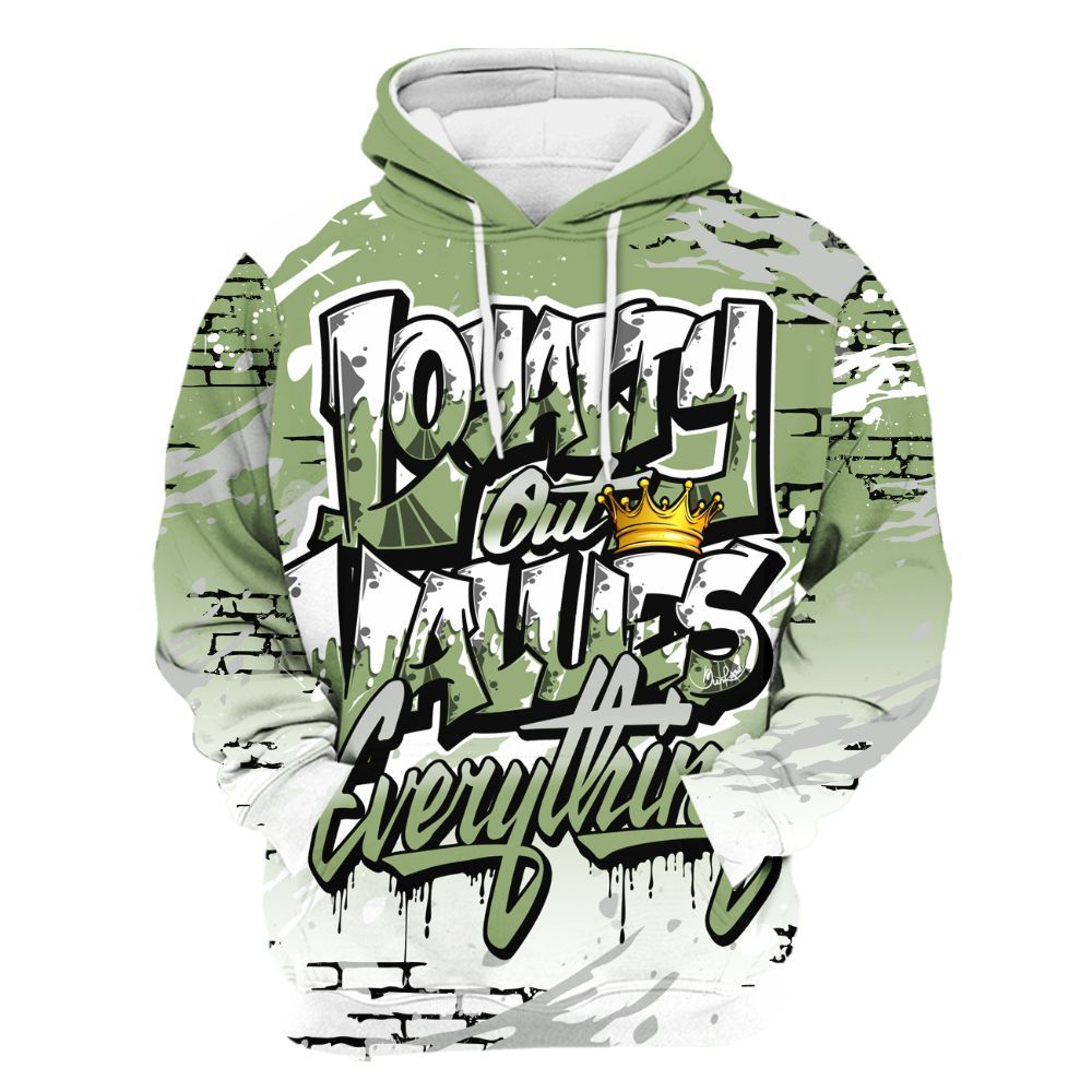 Hoodie To Match Oil Green 4s - Values Of Loyalty Drip All Over Print