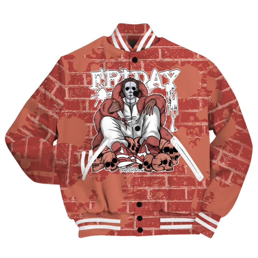 Varsity Jacket To Match Dune Red 13s Shirt - Friday Brick All Over Print